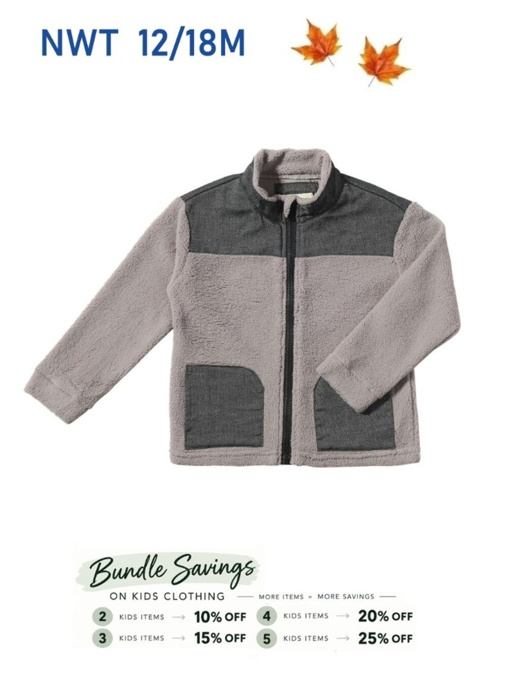 Me & Henry Grey Fleece Lightweight Jacket - size 12/18M